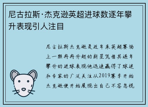 尼古拉斯·杰克逊英超进球数逐年攀升表现引人注目